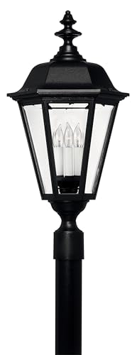 Hinkley Manor House Large Post Top Lantern - Estate Series, Traditional Style, Clear Beveled Glass, Black Finish