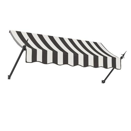 Awntech 6' New Orleans (76.5"-24"-16") Fixed Awning with Spear Arms, Black/White Stripe