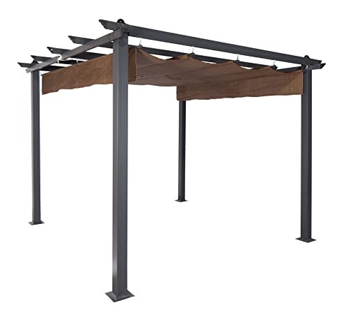 Coolaroo Aurora Pergola, Backyard or Patio Shade Pergola, Light Filtering 90% UV Block, 9'10" x 9'10", Mocha