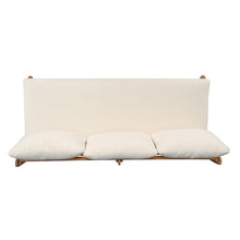 Christopher Knight Home Poppy Acacia Wood Outdoor 3 Seater Sofa with Cushion, Wooden Patio Sofa Couch with Cushion, Comfy Armless Cloud Sofa Couch, Patio Furniture Sofa Set, Teak+Beige