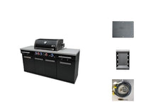 Mont Alpi Premium 70"W x 24"D Black Stainless Steel Outdoor Kitchen Island with 32"W 4-Burner BBQ Grill plus Accessory Bundle - Natural Gas Conversion Kit + Dual Sided Griddle Plate + Charcoal Tray