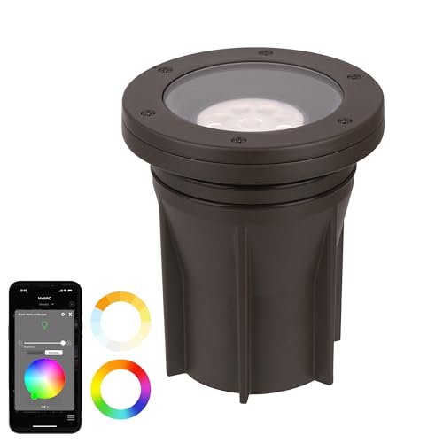 WAC Lighting LED Colorscaping Smart App Controllable with RGBWW Color Changing and Tunable White 3in Inground 23W Light with Adjustable Beam Angle and Tilt in Solid Brass Coated in Bronze