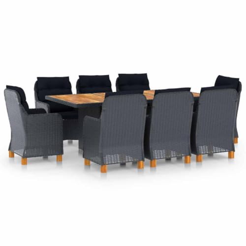 Molumvel 9 Piece Patio Dining Set, Outdoor Garden Furniture Table and 8 Chairs with Cushions, Dark Gray Poly Rattan