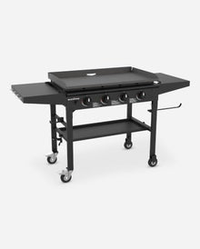 Blackstone 36 Inch 4 Burner 60,000 BTU Portable Steel Griddle Cooking Station with Foldable Legs, Grease Pan, and Storage Rack, Black