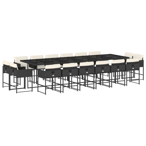 AMBERARD Patio Dining Set Set of 16 Black PE Rattan Large Foldable Furniture Set