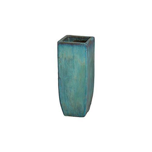 Emissary Home and Garden. Teal Ceramic Square Planter (8.5 in. L x 8.5 in. W x 22.5 in. H) with Drainage Hole
