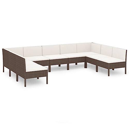 HGKMBRY Modern Garden Lounge Set in Brown and Cream White with Washable Cushion Covers for 9-Piece Modular Outdoor Sofa Seating Set