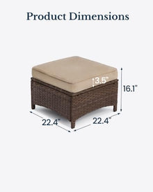 PONDET Weather-Resistant 2 Piece Patio Ottomans with Removable Cushions