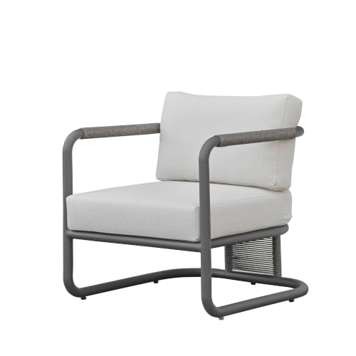 Dorado Outdoor Club Chair in Black Metal with Off-White Olefin Cushions