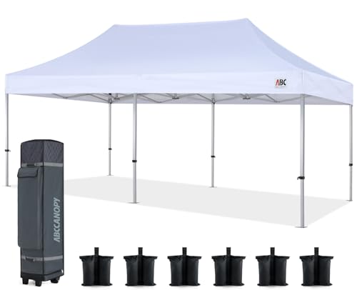 ABCCANOPY Aluminum Pop Up Canopy Tent 10x20 Heavy Duty with 6 Sandbags White