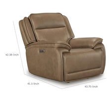 Benzara Glenn Power Recliner Chair with Adjustable Headrest, USB Port, Brown Leather