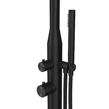 Pipeline Freestanding 316 Matte Black Stainless Steel Outdoor Shower Kit with Hot Water - Floor-Mounted Outside Shower Kit with Rain Showerhead, Wand Handshower, Foot Spout | Pool Showers for Outside