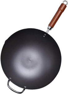ELUKHT 12 inch Pre-Seasoned Cast Iron Wok with Pot Ear