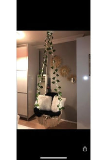 Macrame Hammock Swing Chair for Adults, Handmade Cotton Rope, 21.7 x 27.6 in Seat, 180-78.7 in Rope Length, 220.5 lb Capacity, Ecru Color, Scandinavian Style, Indoor/Outdoor Use, Includes Mounting Har