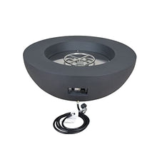 Elementi 42 Inch Modern Concrete Circular Natural Gas Lunar Bowl Fire Pit with Auto Ignition, Clean Flame, 10'' Hose, Lava Rocks, & Canvas Cover, Grey (OFG101DG-NG)