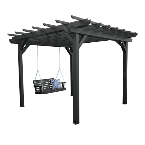 highwood Made in the USA Bodhi 10’ x 10’ Pergola with 5’ Weatherly Porch Swing, Black