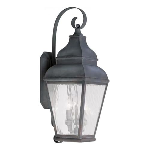 Beaumont Lane 3 Light Outdoor Wall Lantern, Charcoal Finish, 29" H x 10" W x 12.5" D, Clear Water Glass, Stylish Exterior Lighting for Porch or Patio