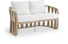 Meridian Furniture 55005Cream-L San Pietro Collection Art Deco Outdoor Patio Loveseat with Rich Natural Finish Aluminum Teak, Water Resilient Olefin Fabric, 60.5" W x 33.5" D x 32" H, Cream
