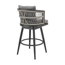 HomeRoots 37" Gray Metal Swivel Outdoor Counter Height Bar Chair with Footrest Grey