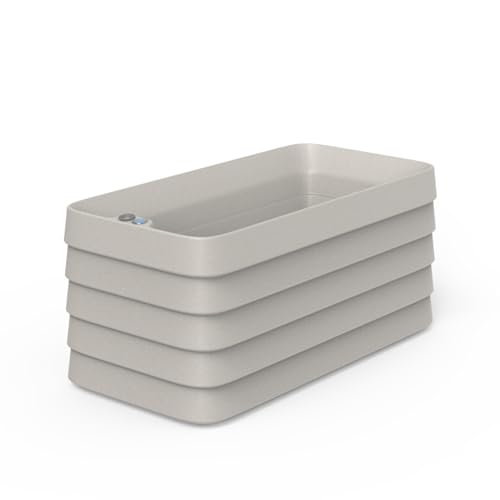 Crescent Garden Slat Medium Rectangular Planter Box for All-Weather - Self-Watering Outdoor Deck Box Planter for Flowers and Herbs (Parchment, 36'' x 17'' x 17''H)