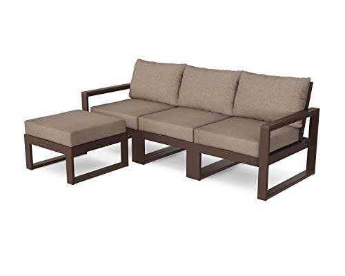 POLYWOOD® Edge 4-Piece Modular Deep Seating Set with Ottoman in Mahogany/Spiced Burlap