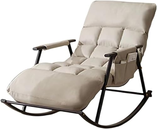 uhyOHF Rocking Chair Rocker Chair Living Room Lounge Chair with Storage Pocket, Arbon Steel Frame,Soft Cushion Bedroom Rocking Chair,Light Gray-One Size