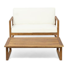 roomfitters Belgian Outdoor Loveseat and Coffee Table Set, Modern Patio Furniture, Durable Acacia Wood Frame, Teak