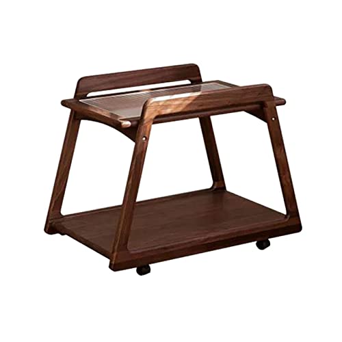 living room table Retro Solid Wood Cart Side Table End Table, Plant Stand with 2 Tier Open Shelf, Coffee Table Sofa Side Table Nightstand Bed Side Table with Wheels Home Décor outdoor side table
