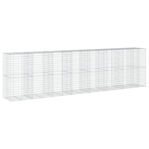 Makastle Gabion Basket with Cover, Rock-Stone Wall with Sturdy Grid for Backyard, Garden, Yard, Rustproof, Weather-Resistant, 295.3x39.4x78.7 in Silver Galvanized Iron