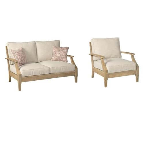 Home Square Set of 2 Patio Loveseat and Arm Chair in Beige