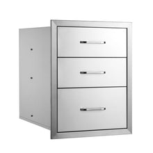 Hassyee Stainless Steel Outdoor Kitchen Drawers, Built-in Triple Storage Drawer Cabinet with Sliding Rails and Chrome Handle, Weather-Resistant BBQ Grill Island Drawer for Patio Backyard Cabinetry