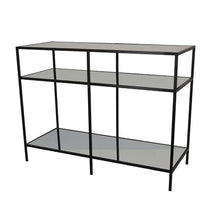 Benzara Gwen Plant Stand with 3 Mirrored Shelves, Black Metal Frame 40 Inch