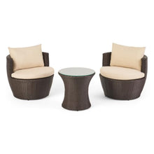 Hassyee 3 Pieces Wicker Bistro Set with Tempered Glass Coffee Table and Aluminium Frame for Poolside, Lawn, Outdoor Furniture Set with Semi-Circular Backrests for Backyard, Balcony