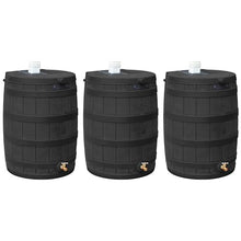 Good Ideas Rain Wizard 50 Gallon Plastic Outdoor Home Rain Barrel Water Storage Collector with Brass Spigot and Flat Back Design, Black (3 Pack)