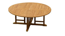 TeakFurnitureOutlet A-Grade Teak 9pc Dining 72" Round Table 8 Sack Arm Chairs Set Outdoor Patio