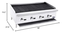Atosa CookRite ATCB-48 48" Heavy Duty Gas Countertop Charbroiler Radiant Char-Grill with Lava Briquettes for Hotel Diner Food | Stainless Steel, 4 Burners, 140,000 BTU (Includes: LP Conversion Kit)