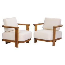Christopher Knight Home Logan Outdoor Accent Chair Set of 2, Acacia Wood Club Chairs, Modern Armchair with Thick Cushions, Lounge Chair Outdoor with Slat Open Back, Outdoor Reading Chairs, Beige+Teak