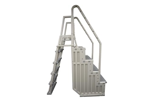 Confer Plastics Step-1X with 8000X Ground to Step Ladder: Above Ground Entry System, Dual Handrails, Slip-Resistant Steps, Supports 300 lbs, Easy Install – Made in USA, Warm Grey with Grey Step-1X