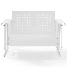 Afuera Living Metal Gliding Patio Loveseat, 32.5 x 48.75 x 28 in, White Powder-Coated Steel, Retro Outdoor Furniture, Smooth Rocking Mechanism, Weatherproof UV and Rust Resistant Balcony or Porch