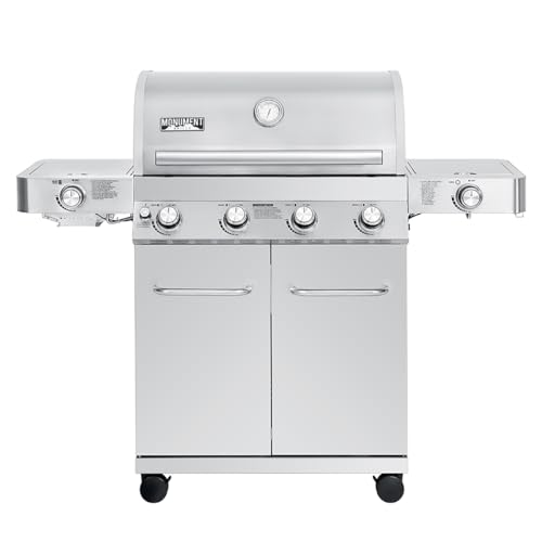 Monument Grills Larger 4+2 Burner Propane Gas Grills Stainless Steel Cabinet Style with Side & Side Sear Burners, Built-In Thermometer, and Knob Controls