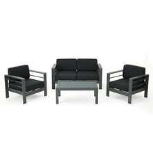 roomfitters Modern Outdoor Patio Sofa Set, Aluminum Frame with Cushions & Coffee Table, Weather-Resistant Seating, Dark Gray