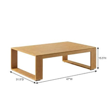 Outdoor Escape Aluminum Faux Wood Outdoor Coffee Table with Slatted Top, Rectangular Patio Coffee Table for Deck, Porch and Balcony, Natural
