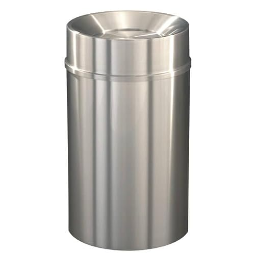 Sturdy Essentials New Yorker 33 Gallon Satin Aluminum Waste Receptacle | Heavy-Duty Commercial Trash Bin | Rust & Tarnish Resistant | Durable Indoor Waste Container | (Tip Action Top)