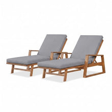 Christopher Knight Home Barde Set of 2 Patio Chaise Lounge Chair Outdoor with Cushion, Acacia Wood Poolside Sun Lounger with Armrests, 4-Position Adjustable Backrest Pool Lounger, Grey + Teak