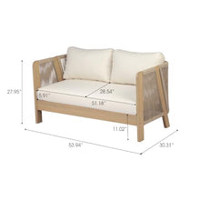 Christopher Knight Home Dalba Acacia Wood Outdoor Loveseat Sofa, Solid Wood Patio 2 Seater Sofa with Removable Cushion, Comfy Lounge Sofa Outdoor, Hand-Woven Rope Accent, Light Teak+Beige