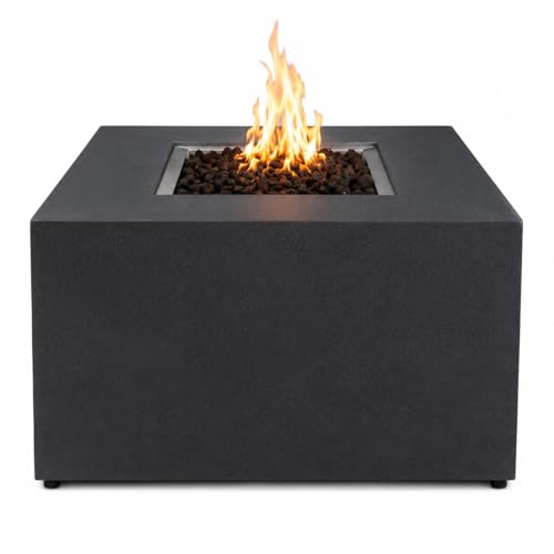 Golden Flame 42-Inch Square Propane Fire Pit Table – Concrete GFRC Outdoor Gas Fire Pit with Hidden Propane Tank, 65,000 BTU Stainless Steel Burner, Push Button Ignition - Natural Gray