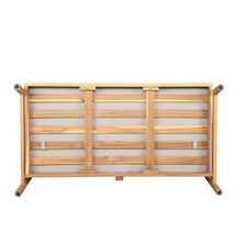 roomfitters Outdoor Wood Patio Loveseat Sofa, Modern Deep Seating 2 Seater Bench Couch with Cushions for Deck, Teak and Beige