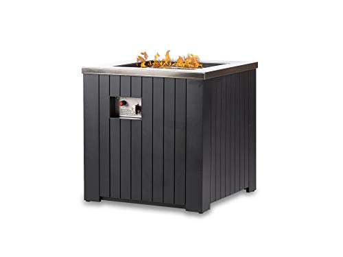 EV Fires 24" Modern Outdoor Square Patio Fire Pit Table for Propane Gas, Easy to Operate Electrical Ignition- Fire Glass, Cover, and Lid Included