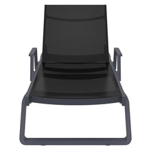 Compamia Tropic Arm Sling Chaise Lounge Dark Gray Frame Black Sling Grey