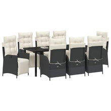 LKJVFCPW 9 Piece Outdoor Dining Set for 8, Patio Furniture Table and Chairs with Cushions and Adjustable Footrests, Poly Rattan Garden Dining Furniture, Black